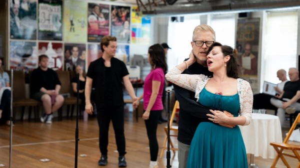 Follies rehearsal. Anthony Rapp, Angela Ingersoll. Porchlight Music Theatre.