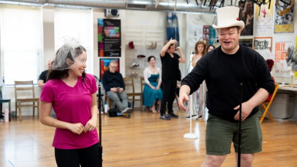 Follies rehearsal. Anastasia Arnold, Will Koski. Porchlight Music Theatre.